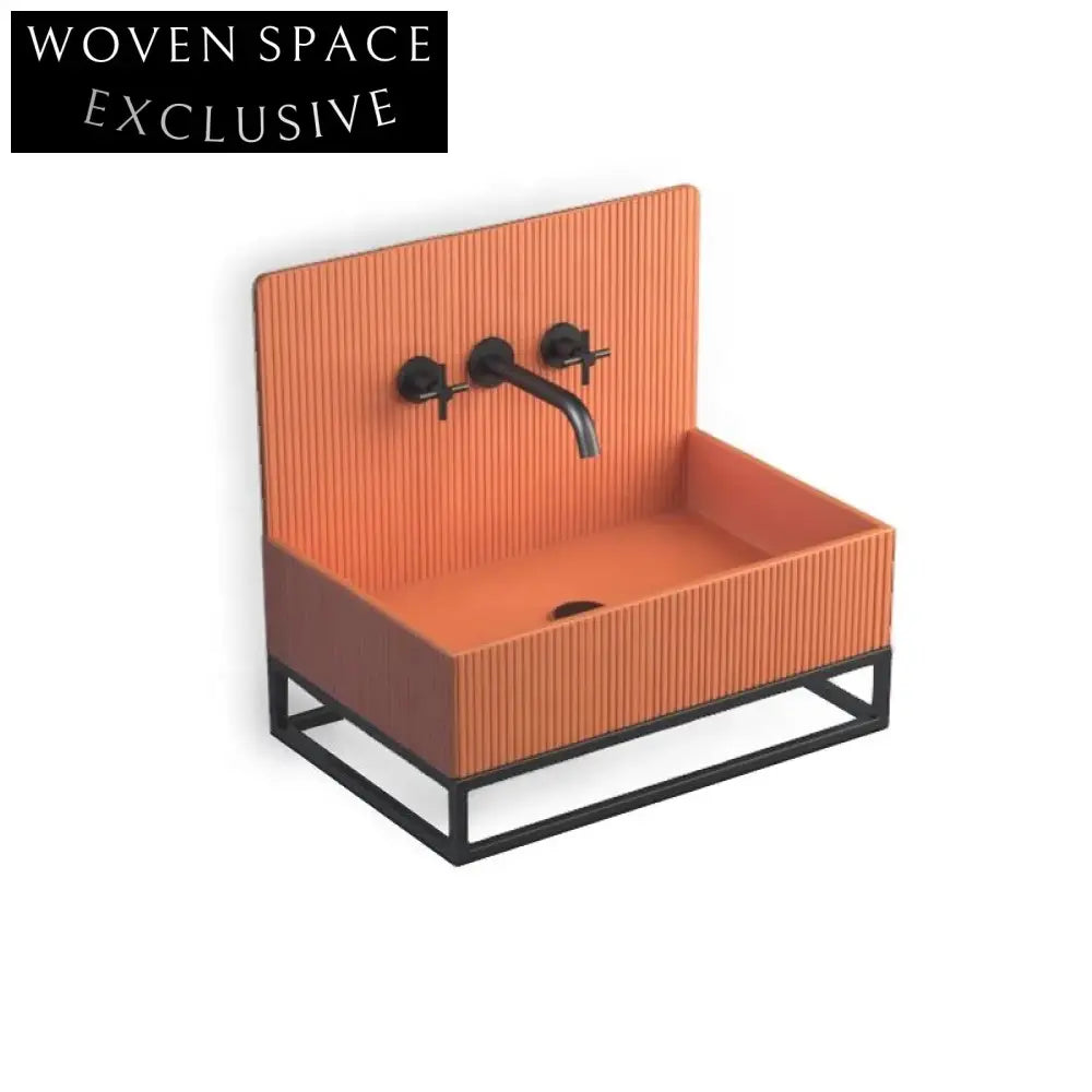 Modern Square Orange Resin Wall-Hung Bathroom Sink - Durable Artificial Stone Basin