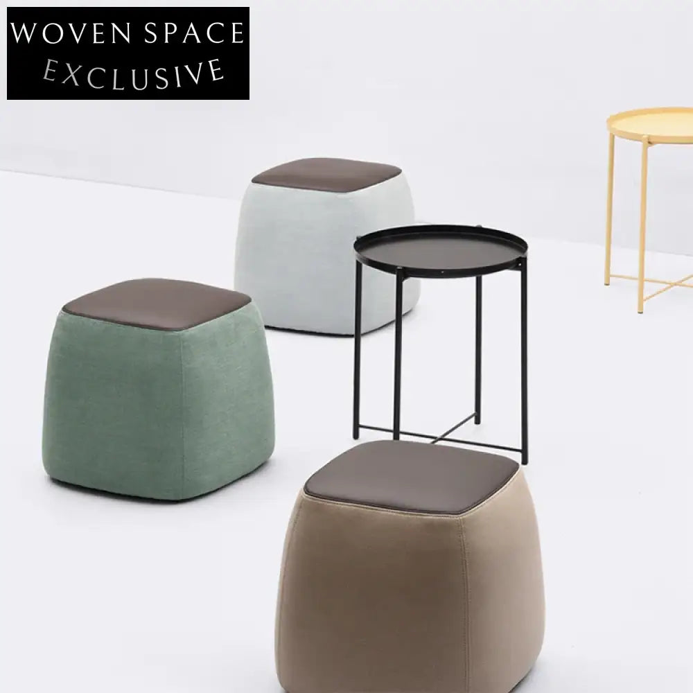 Modern Square Ottoman Footstool, Fabric & Leather Makeup Shoe Stool