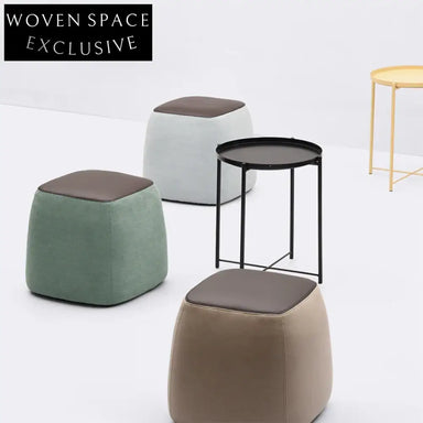 Modern Square Ottoman Footstool, Fabric & Leather Makeup Shoe Stool