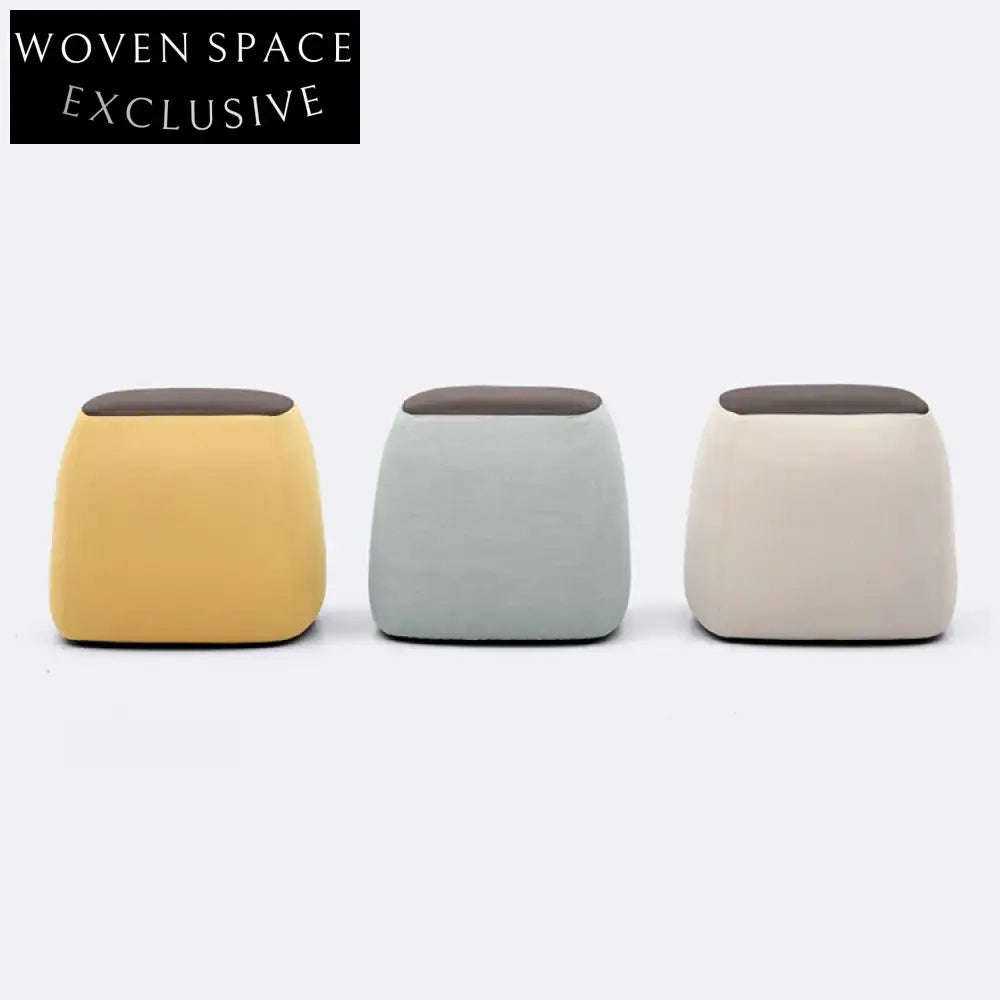 Modern Square Ottoman Footstool, Fabric & Leather Makeup Shoe Stool