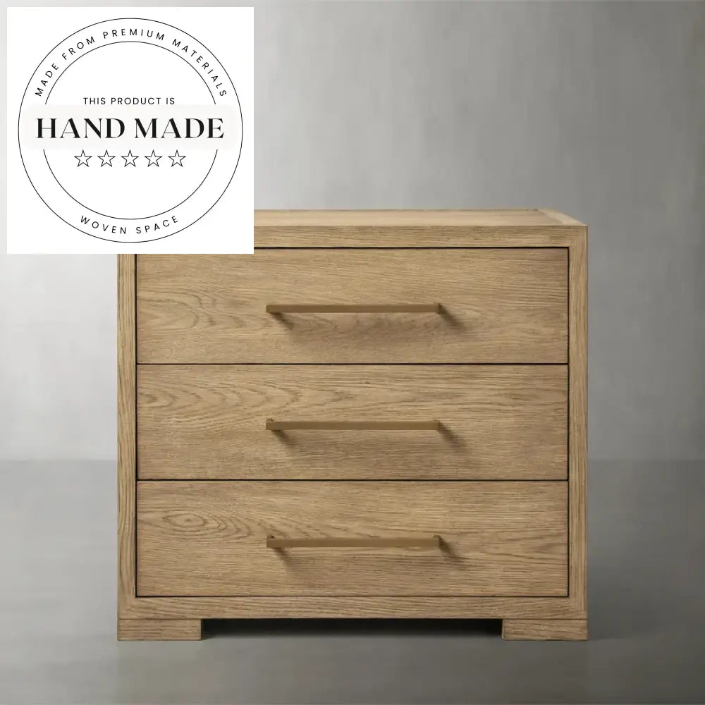 Modern Square Solid Oak 2-Drawer Retro Bedside Table