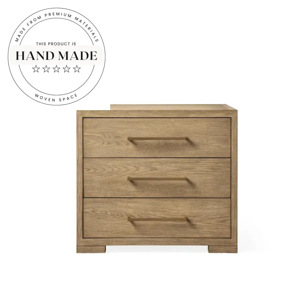 Modern Square Solid Oak 2-Drawer Retro Bedside Table