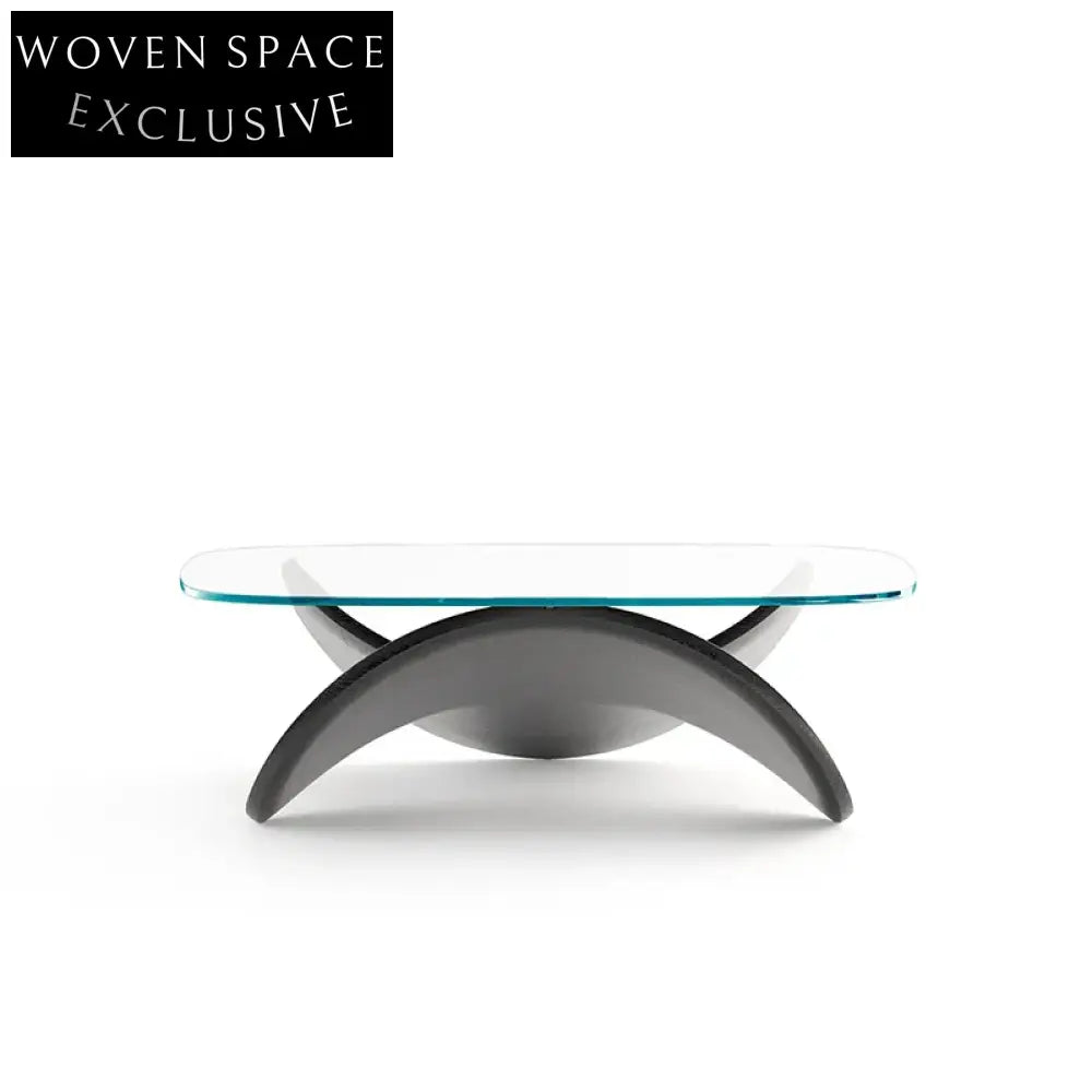 Modern Square Tempered Glass Top Solid Wood Living Room Coffee Table