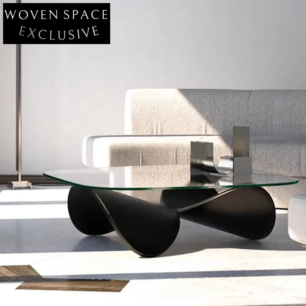 Modern Square Tempered Glass Top Solid Wood Living Room Coffee Table