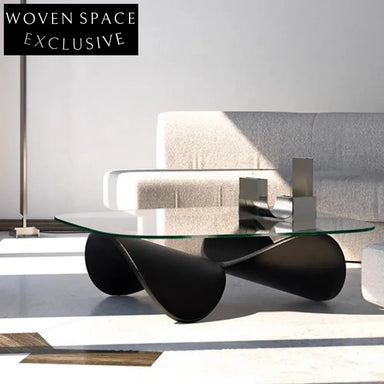 Modern Square Tempered Glass Top Solid Wood Living Room Coffee Table