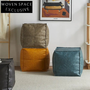 Modern Square Waterproof Leather Ottoman Stool Footrest for Living Room