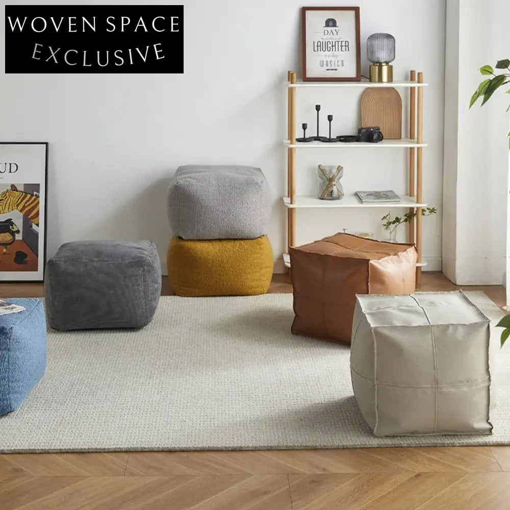Modern Square Waterproof Leather Ottoman Stool Footrest for Living Room
