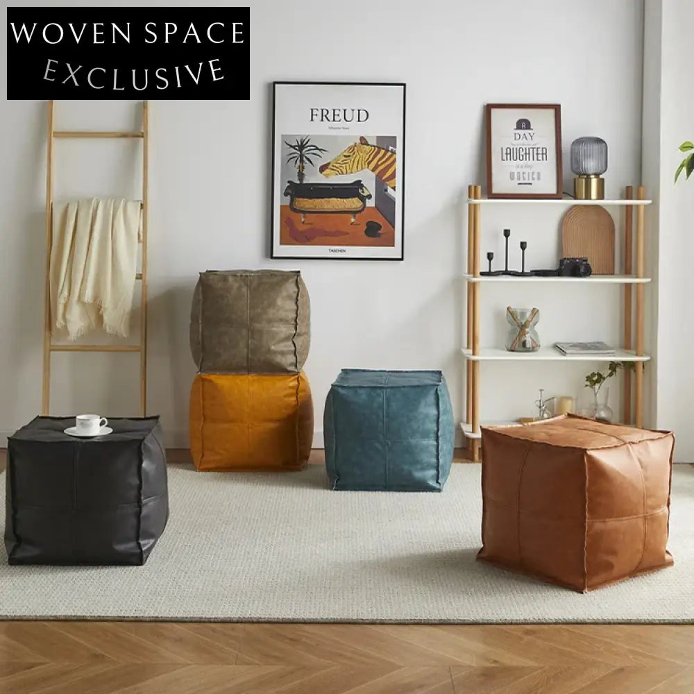 Modern Square Waterproof Leather Ottoman Stool Footrest for Living Room