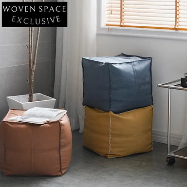 Modern Square Waterproof Leather Ottoman Stool Footrest for Living Room