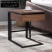 Modern Square Wooden Coffee Table with Storage, Black Metal Legs, Pull-Out Drawer