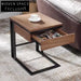 Modern Square Wooden Coffee Table with Storage, Black Metal Legs, Pull-Out Drawer