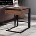 Modern Square Wooden Coffee Table with Storage, Black Metal Legs, Pull-Out Drawer