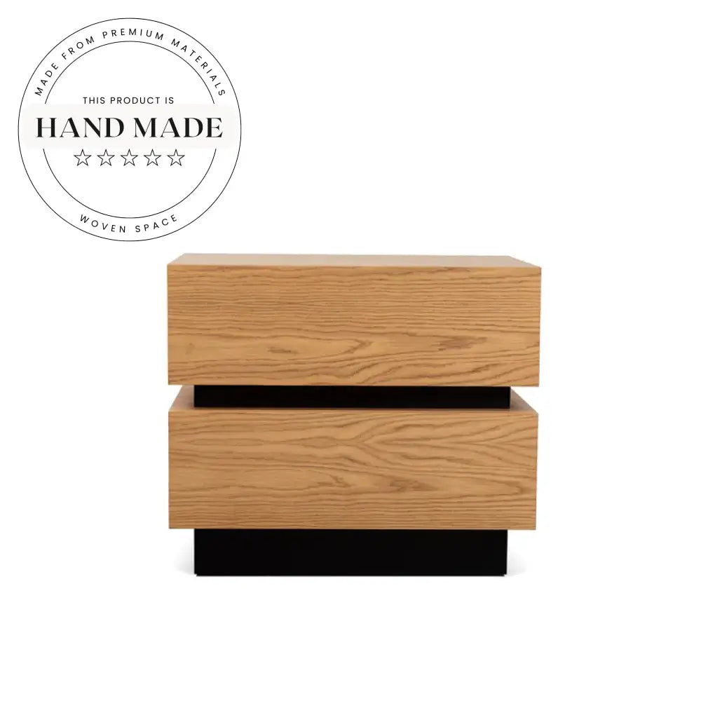 Modern Stacked Oak Wood Two Drawer Nordic Storage Bedside Table