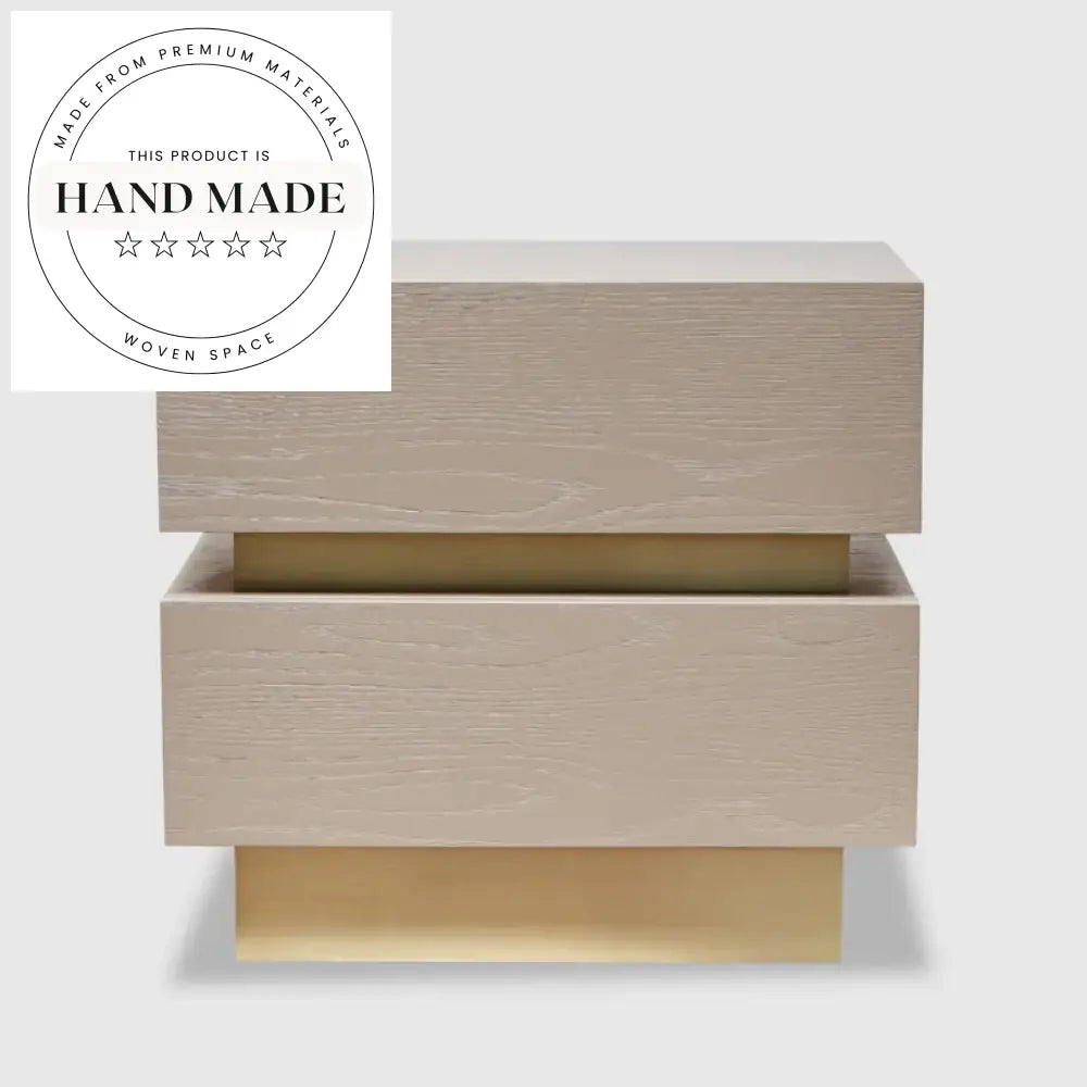 Modern Stacked Oak Wood Two Drawer Nordic Storage Bedside Table