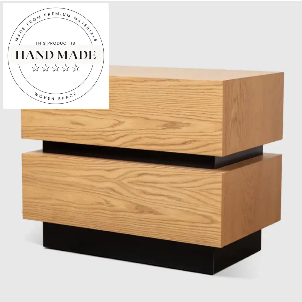 Modern Stacked Oak Wood Two Drawer Nordic Storage Bedside Table