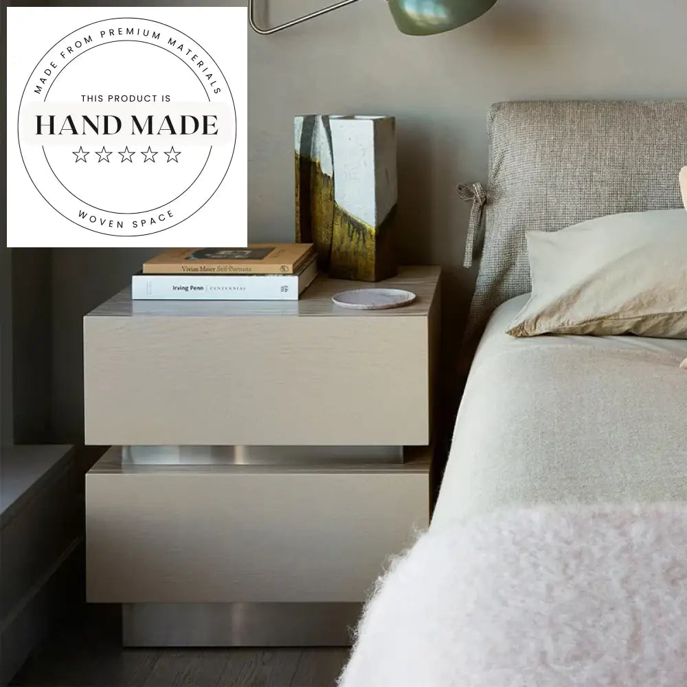 Modern Stacked Oak Wood Two Drawer Nordic Storage Bedside Table