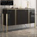 Modern Stainless Steel Console Table, Elegant Black Wood Storage Cabinet for Living Room