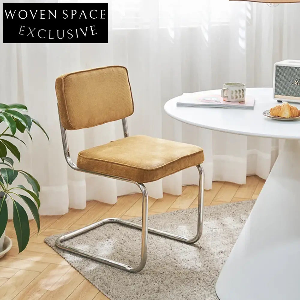 Modern Stainless Steel Fixed Base Upholstered Fabric Dining Chair for Cafes