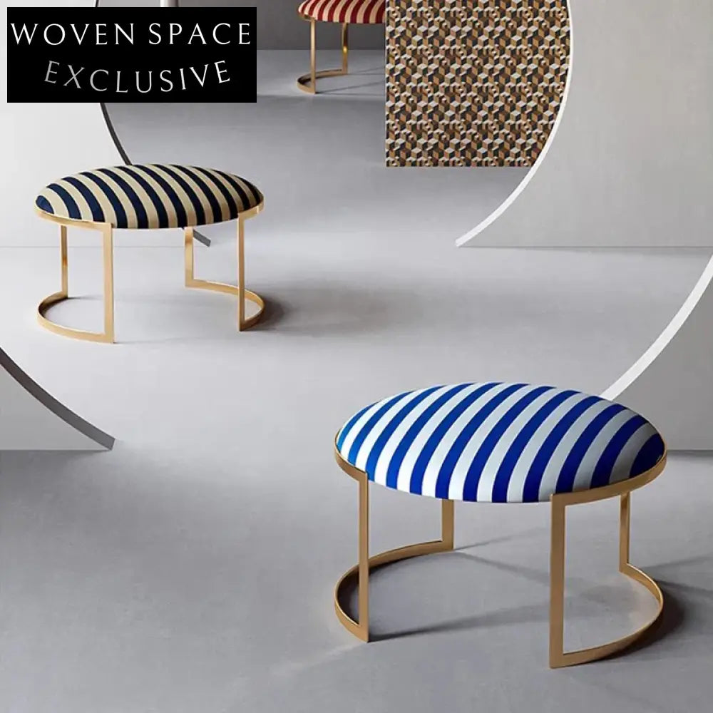 Modern Stainless Steel Frame Round Ottoman Bench, Fabric Upholstered Living Room Stool