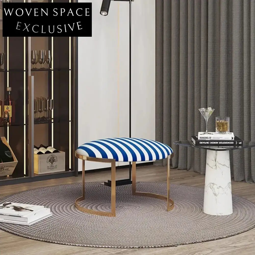 Modern Stainless Steel Frame Round Ottoman Bench, Fabric Upholstered Living Room Stool