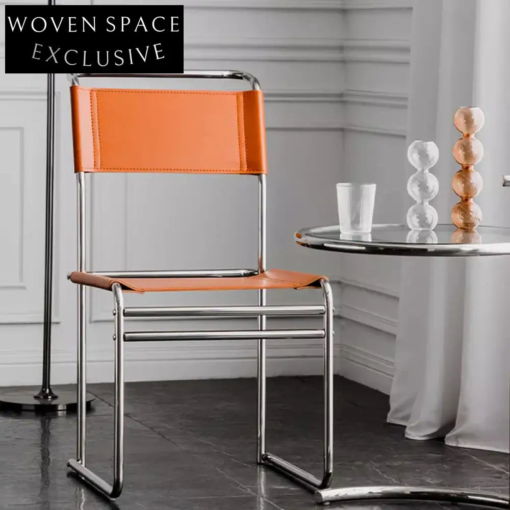 Modern Stainless Steel Frame Saddle Leather Home Office Dining Chair