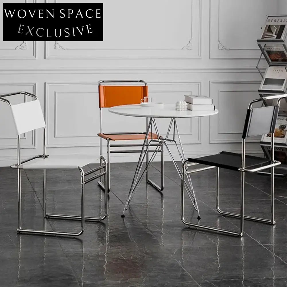 Modern Stainless Steel Frame Saddle Leather Home Office Dining Chair