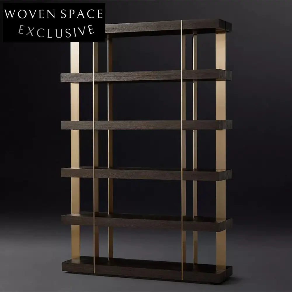 Modern Stainless Steel Wood Bookcase Display Case for Living Room Home Bar