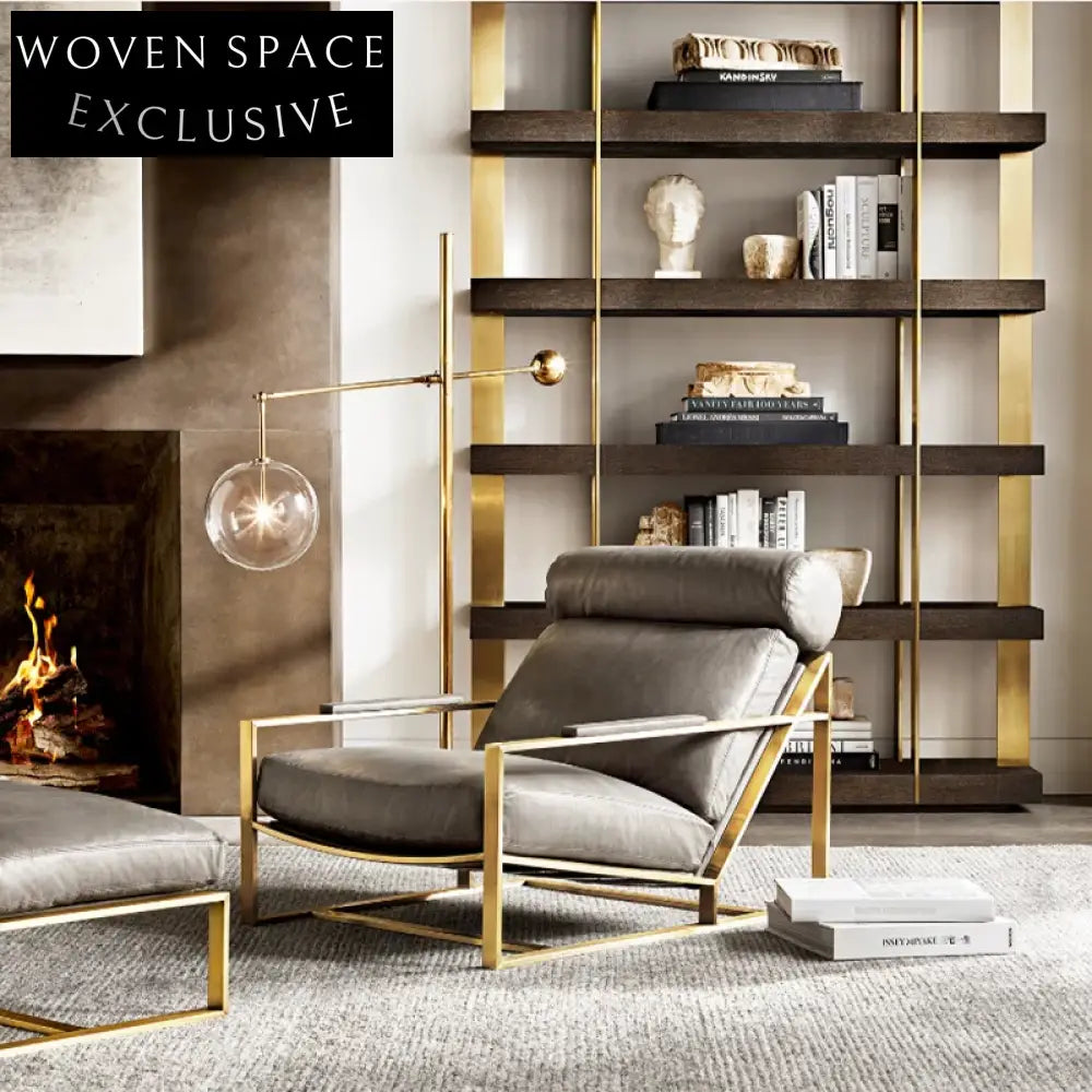 Modern Stainless Steel Wood Bookcase Display Case for Living Room Home Bar