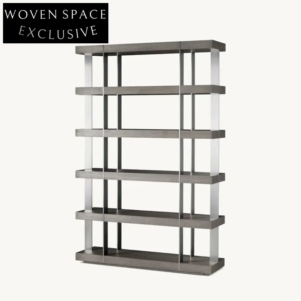 Modern Stainless Steel Wood Bookcase Display Case for Living Room Home Bar