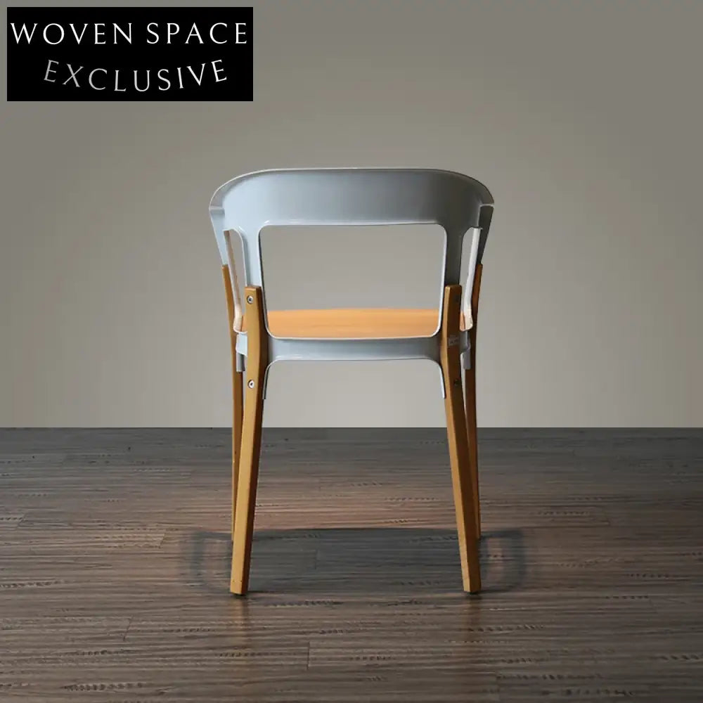 Modern Steel and Wood Arm Dining Chair, Comfortable Designer Style Side Chair