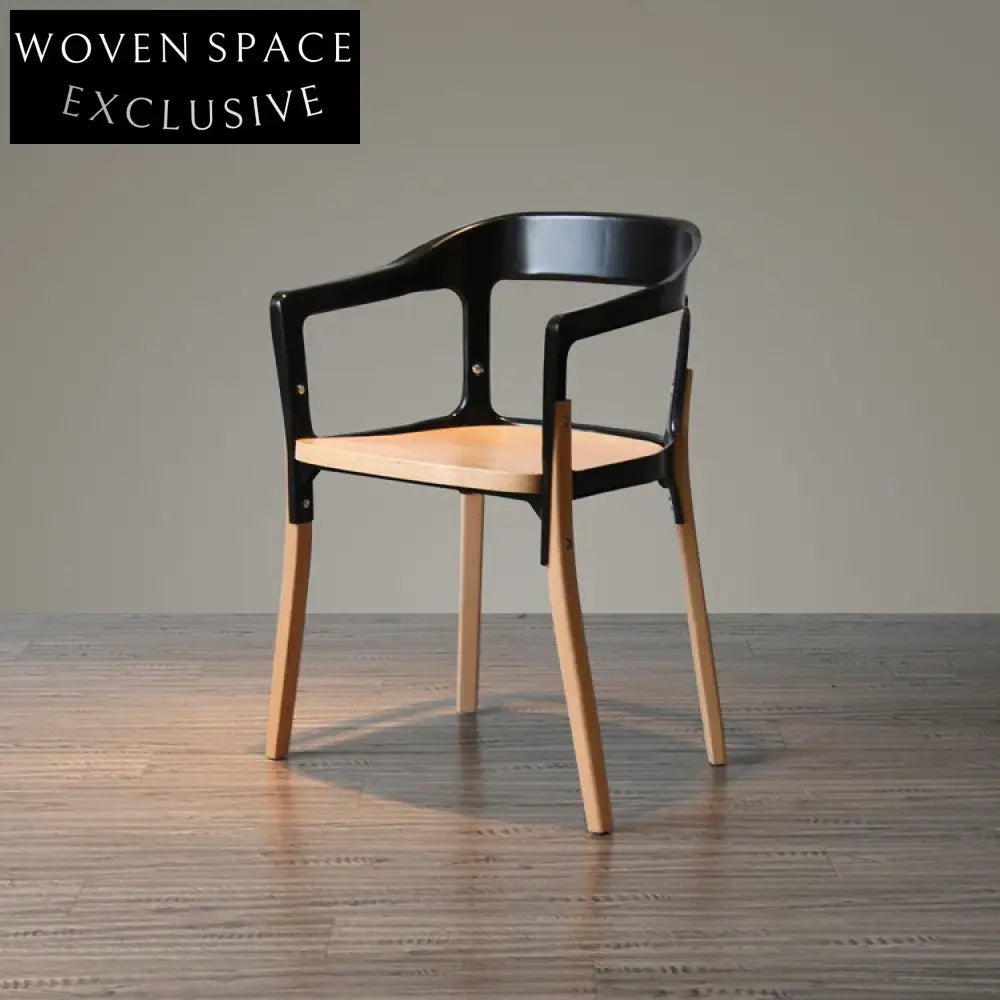 Modern Steel and Wood Arm Dining Chair, Comfortable Designer Style Side Chair
