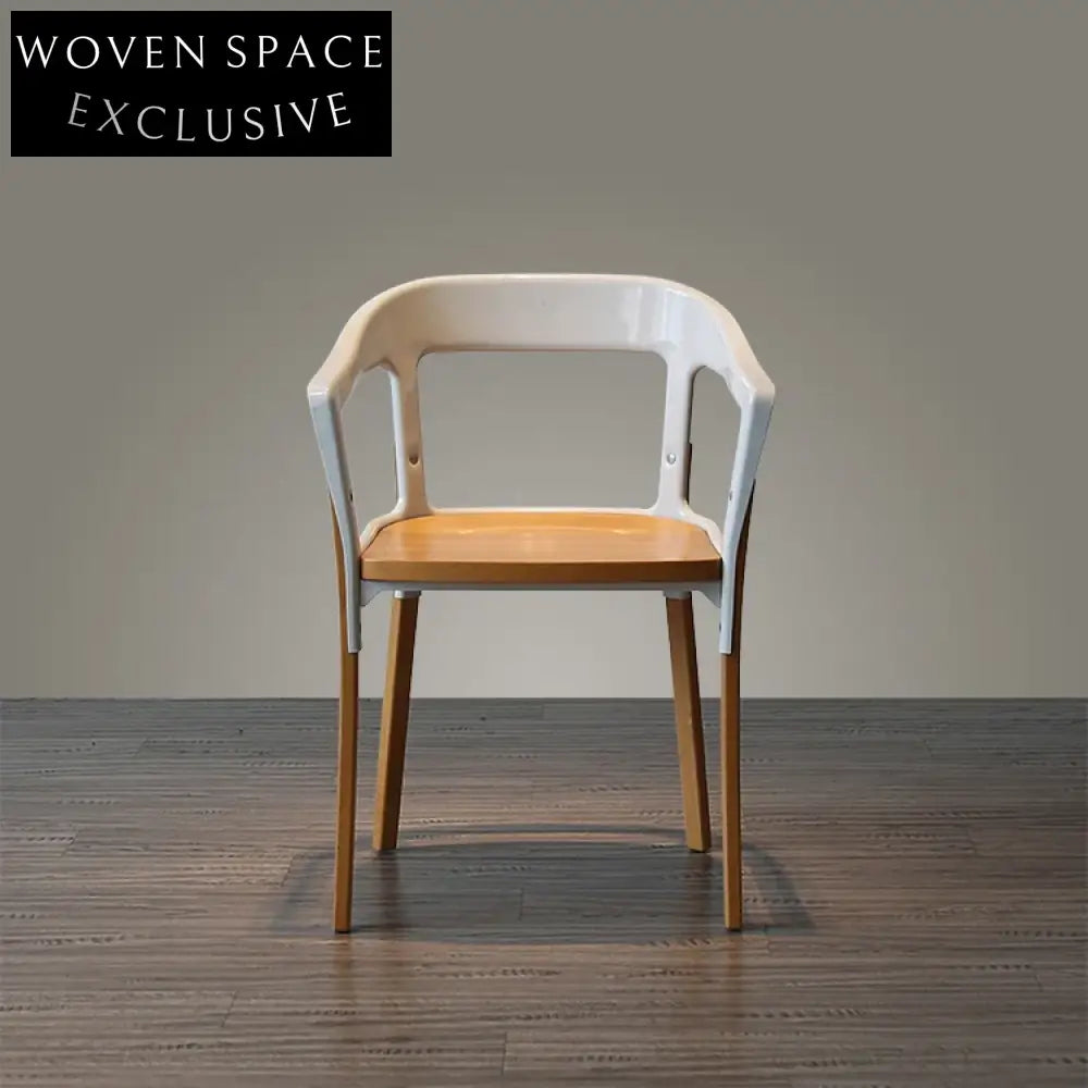 Modern Steel and Wood Arm Dining Chair, Comfortable Designer Style Side Chair