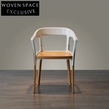 Modern Steel and Wood Arm Dining Chair, Comfortable Designer Style Side Chair
