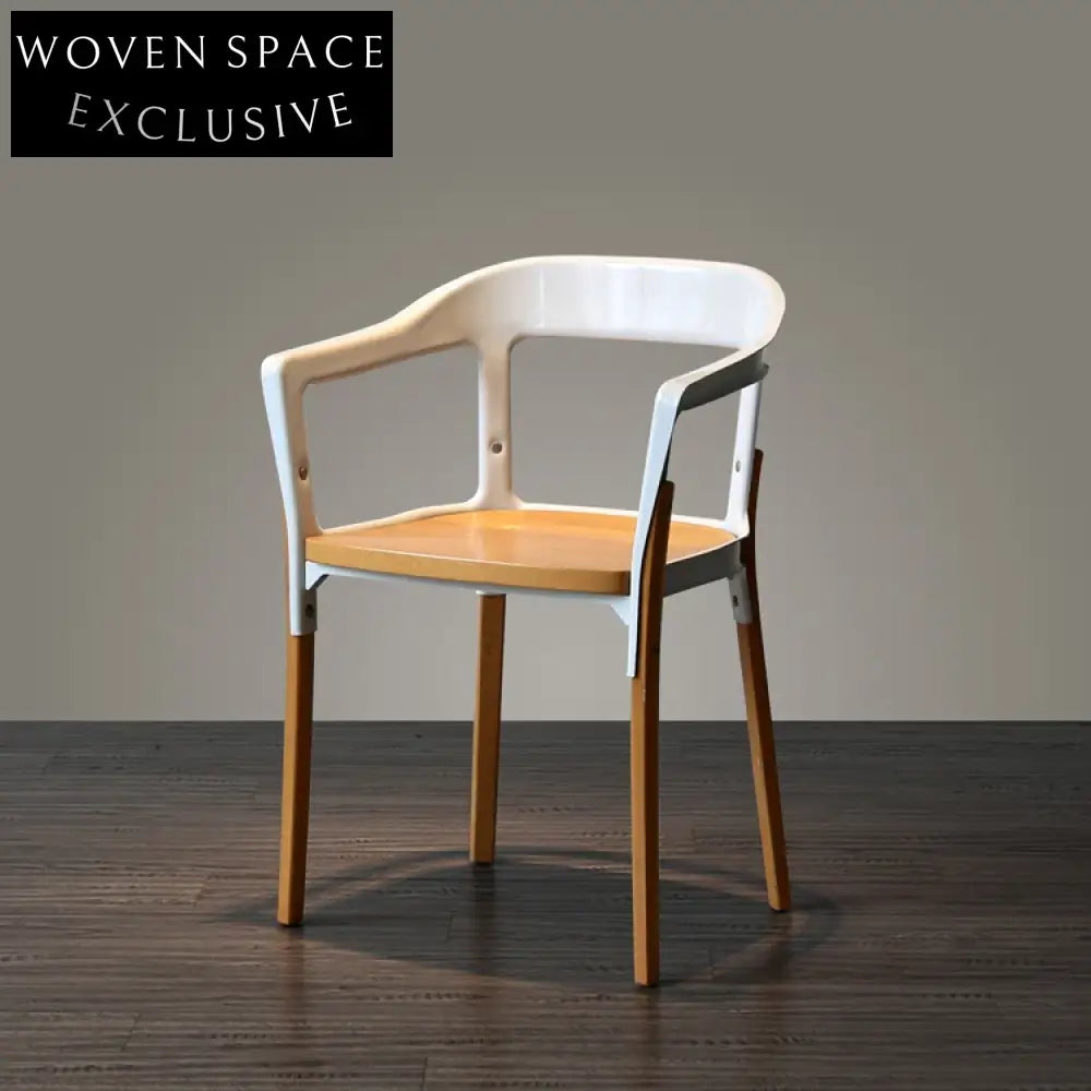 Modern Steel and Wood Arm Dining Chair, Comfortable Designer Style Side Chair