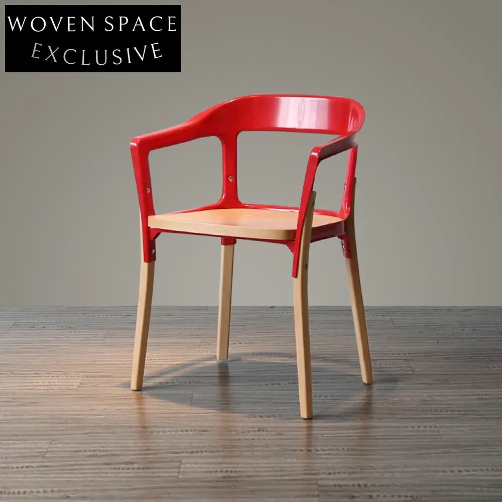 Modern Steel and Wood Arm Dining Chair, Comfortable Designer Style Side Chair