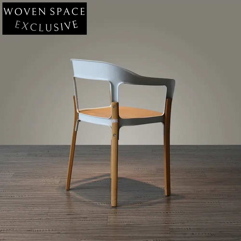 Modern Steel and Wood Arm Dining Chair, Comfortable Designer Style Side Chair