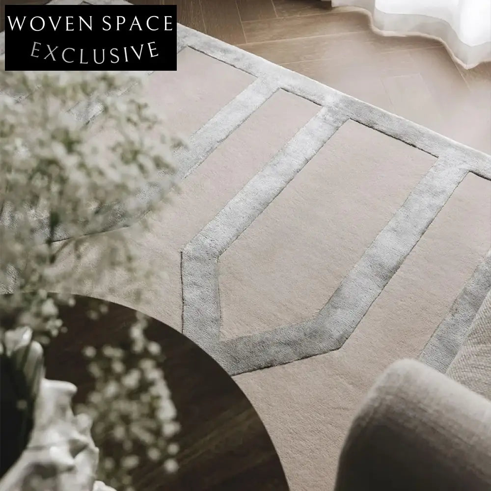 Modern Striped Polyester Fiber Handmade Rectangle Bedroom Carpet