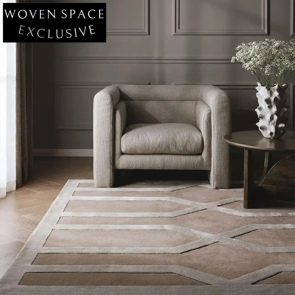 Modern Striped Polyester Fiber Handmade Rectangle Bedroom Carpet