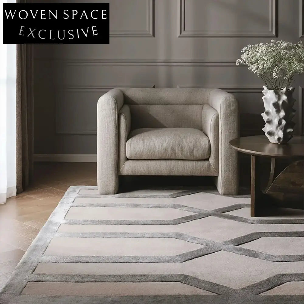 Modern Striped Polyester Fiber Handmade Rectangle Bedroom Carpet