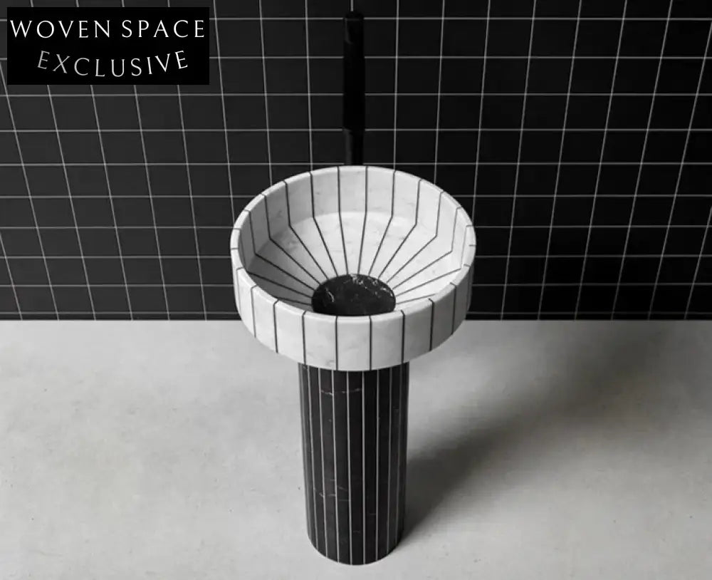 Modern Style Natural Marble Black Free Standing Wash Basin Sink for Bathroom Design Black / Stone