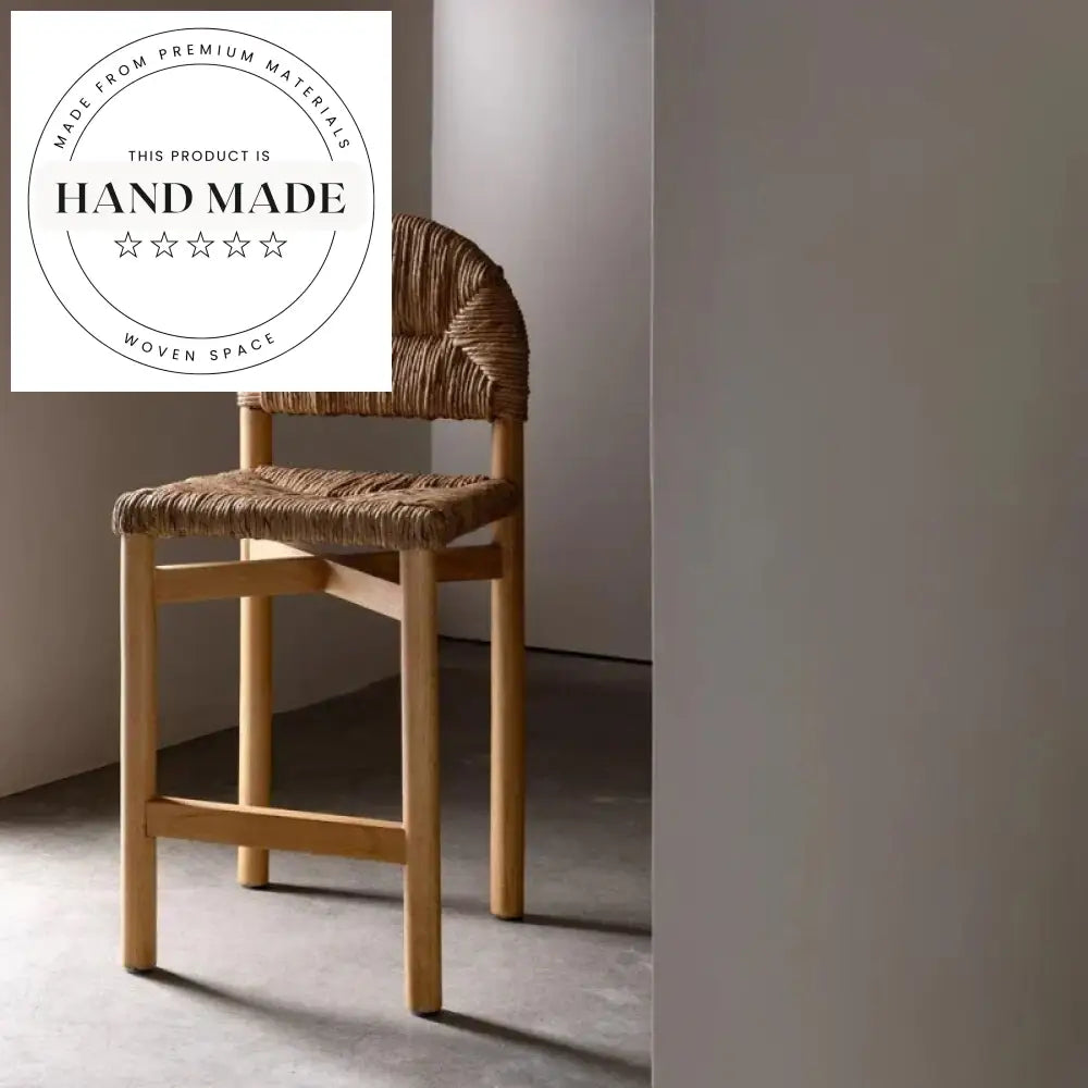 Modern Style Rattan Solid Wood High Back Counter Height Bar Stool