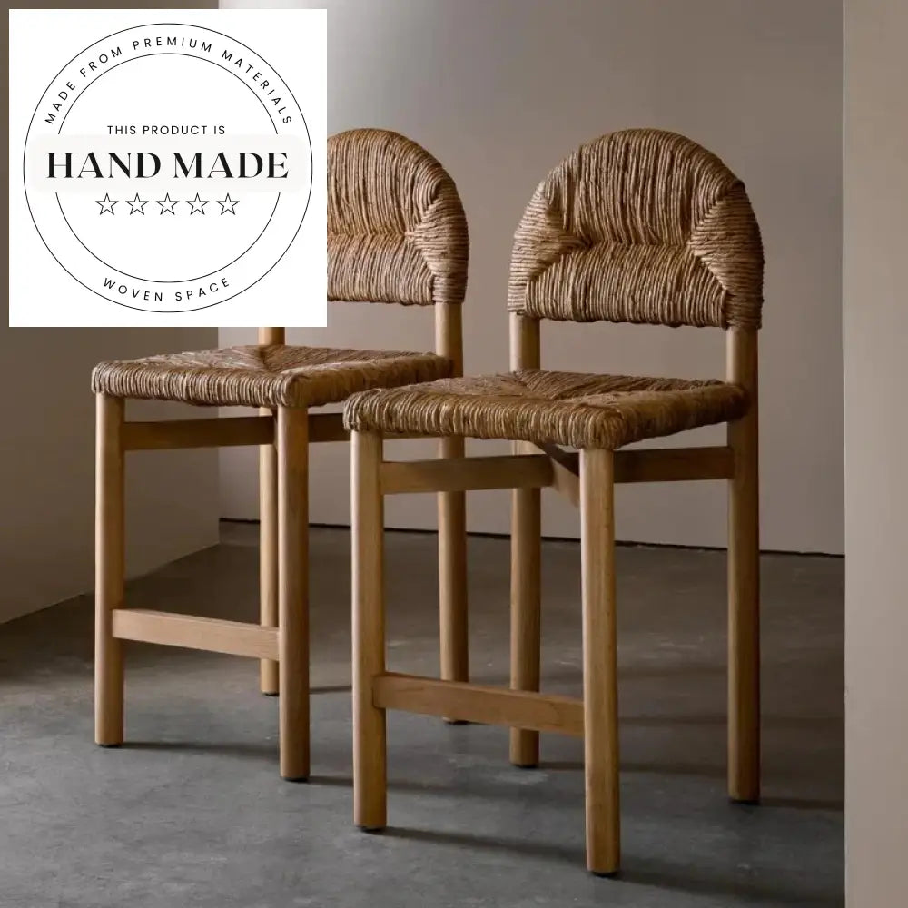 Modern Style Rattan Solid Wood High Back Counter Height Bar Stool