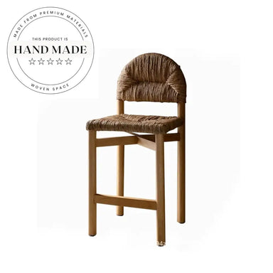 Modern Style Rattan Solid Wood High Back Counter Height Bar Stool