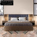 Modern Suede Fabric Upholstered King Bed with Tall Back Headboard Design