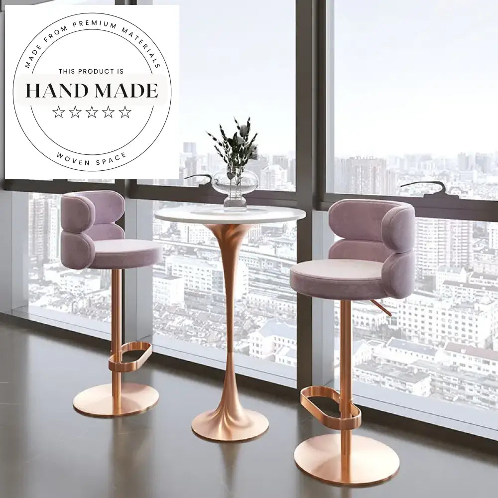 Modern Swivel Bar Stool with Adjustable Height Gold Base & Fabric Upholstery