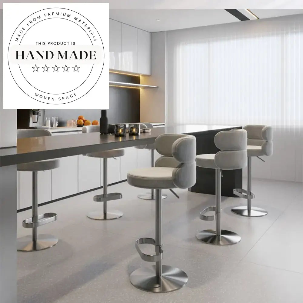 Modern Swivel Bar Stool with Adjustable Height Gold Base & Fabric Upholstery