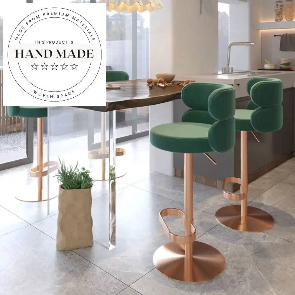 Modern Swivel Bar Stool with Adjustable Height Gold Base & Fabric Upholstery