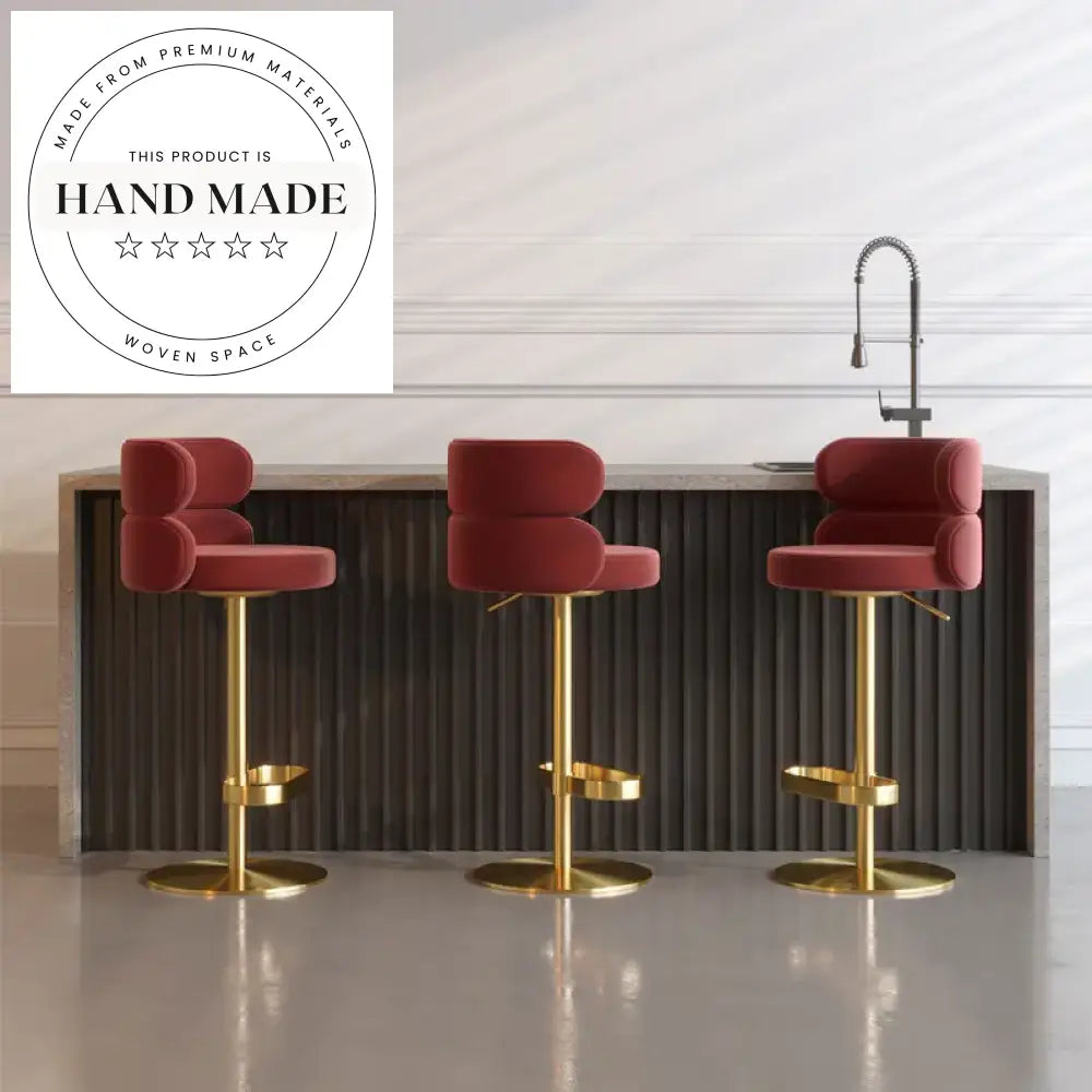 Modern Swivel Bar Stool with Adjustable Height Gold Base & Fabric Upholstery