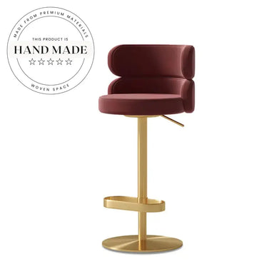 Modern Swivel Bar Stool with Adjustable Height Gold Base & Fabric Upholstery