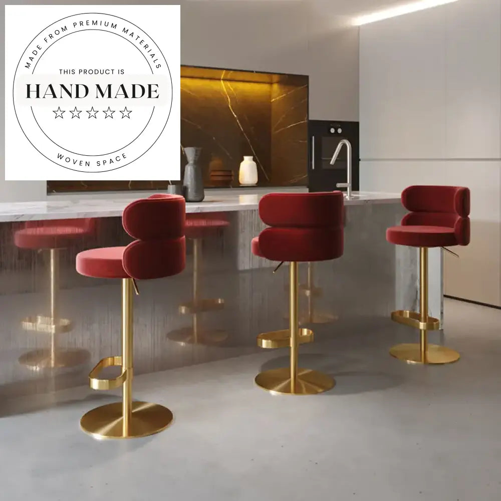 Modern Swivel Bar Stool with Adjustable Height Gold Base & Fabric Upholstery